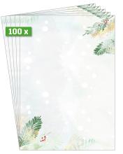 100 white cards with winter fir branch design