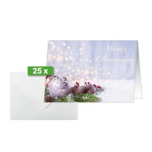 Christmas Card with Ball, Pine Cones and Merry Christmas Lettering 25 Cards with Envelopes