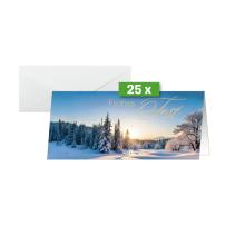 Christmas card with winter landscape and "Merry Christmas" lettering, set of 25