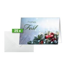 Christmas card with candle, 25 pieces
