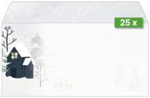 Snowy landscape with house and fir trees Number 25 x top right