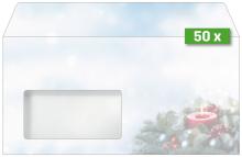 Envelope with window cutout, Christmas decoration with candle bottom right