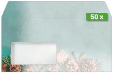 Envelope with fir and cone decoration, pack of 50