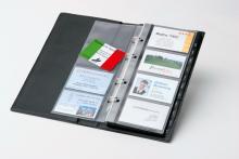 Business cards in a black ring binder