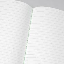 Lined notebook, green stapled
