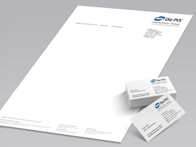Briefpapier und Visitenkarten mit Logo der PVS / Schleswig-Holstein • Hamburg
